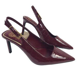 NEW Vince Camuto Slingback Glossy Croc Pointed Toe Heels In Chianti Red Sz 8.5M